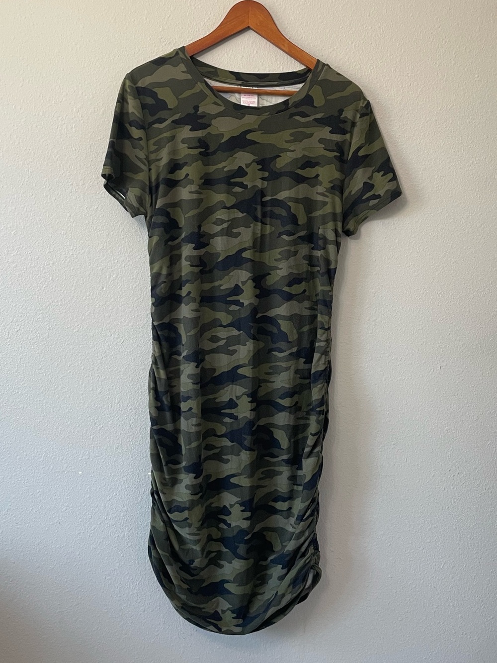 No Boundaries Camo Ruched T-Shirt Dress Green Y2K Juniors XL 15-17